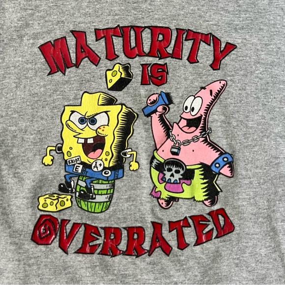 Y2K "2006" Kids' Spongebob Squarepants & Patrick Grey Graphic T-shirt Size L/XL - Picture 2 of 5